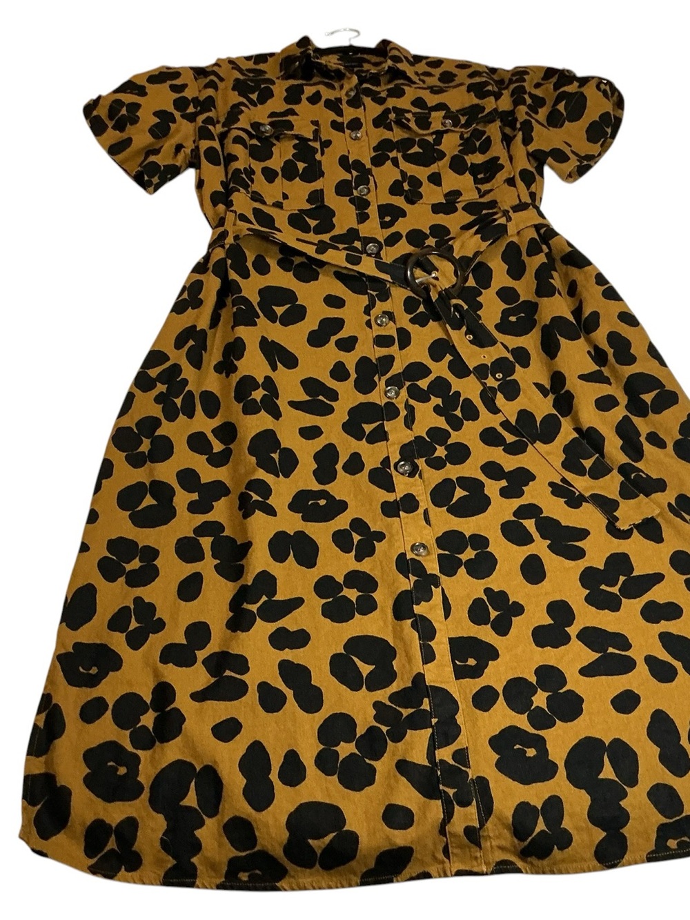Who What Wear Linen Blend Midi Shirtdress XXL Mustard Tan Leopard Print Belted - Picture 4 of 13